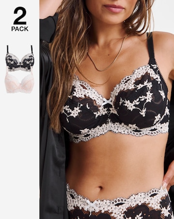 Pretty Secrets (2 Pack) Grace Lace Full Cup Bras (B-F) Black/Pink