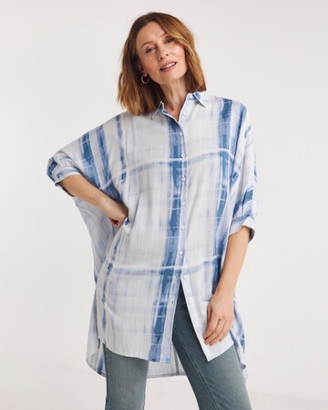 Blue Print Short Sleeve Oversized Blouse