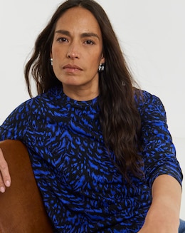 Blue Print Crew Neck Long Sleeve T-Shirt