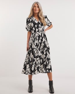 Spun Viscose Midi Shirt Dress With Collar