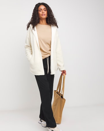 Cream Borg Longline Zip Up Jacket