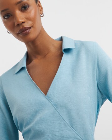 Textured Midi Wrap Shirt Dress