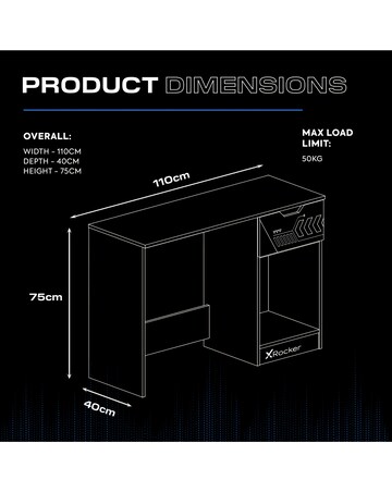 Octane Gaming Desk with Drawer Blue