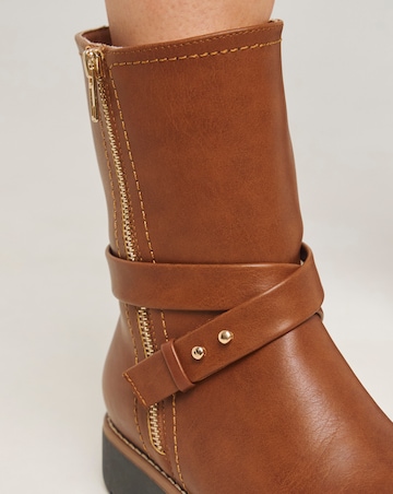 Heavenly Soles Billie Low Wedge Buckle Strap Boot - Wide Fit (E)
