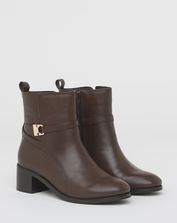 Miriam Low Block Heel Leather Ankle Boots with Trim - Extra Wide Fit (EEE)