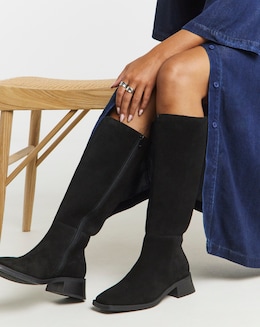 Cressida Low Block Heel Knee High Suede Boots - Wide Fit (E) &amp; Curvy Calf