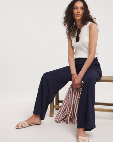 Navy Linen Mix Wide Leg Trousers