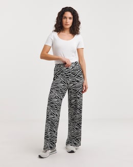 Mono Print Jersey Wide Leg Trousers