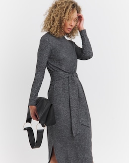 Marl Tie Waist Midi Dress