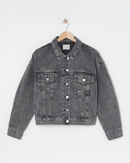 Washed Black Cropped Denim Jacket