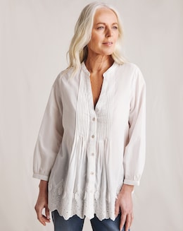 Julipa Pleated Pure Cotton Pintuck Blouse