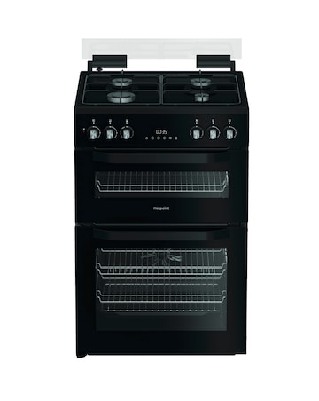 Hotpoint HDD6GDC2B1 60cm Dual Fuel Double Cooker with Glass Lid - Black