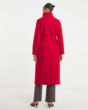 Red Funnel Neck Longline Coat