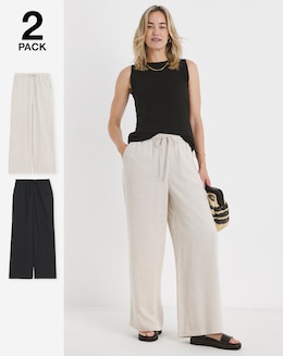 2 Pack Linen Wide Leg Trousers