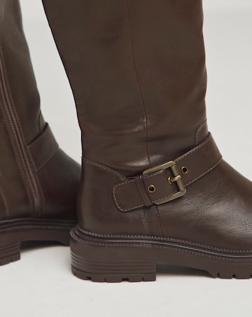 Eden Buckle Detail Knee High Boots - Wide Fit (E) & Super Curvy Calf