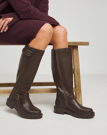 Eden Buckle Detail Knee High Boots - Wide Fit (E) & Super Curvy Calf