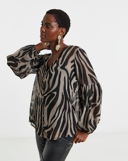 Georgette Button Through Blouson Sleeve Blouse