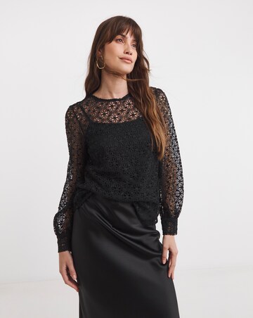 Black Volume Sleeve Lace Top
