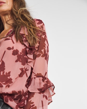 Womens Sheer Ruffle Detail Long Sleeve Blouse - Floral