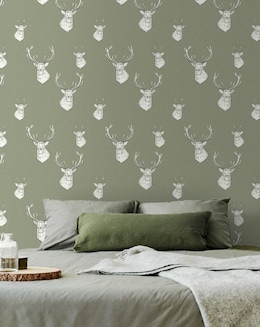 Catherine Lansfield Sage Stag Wallpaper