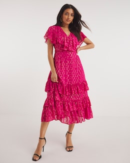 Joanna Hope Pink Metallic Dobby Maxi Dress