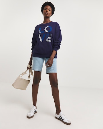 Navy Crew Neck Love Graphic Sweatshirt