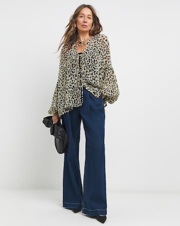 Georgette Blouson Sleeve Tie Detail Blouse - Leopard