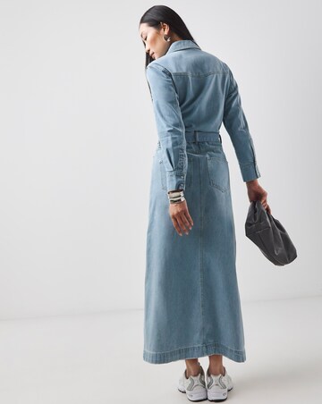 Light Wash Denim Maxi Shirt Dress