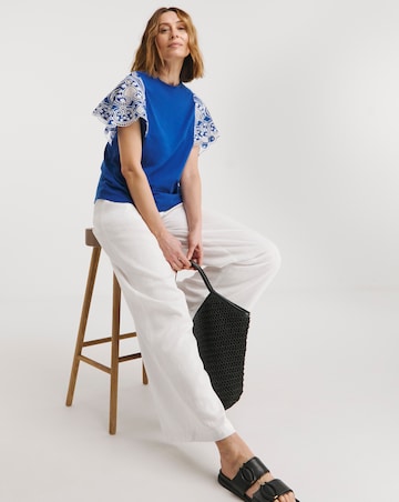 Crew Neck Broderie Angel Sleeve Top