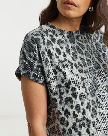 Sequin Longline Curved Hem Top