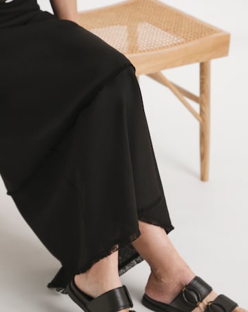 Black Linen Mix Frayed Hem Skirt