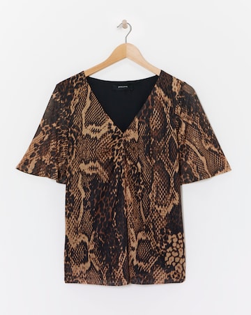 Printed Mesh V-Neck Angel Sleeve Top