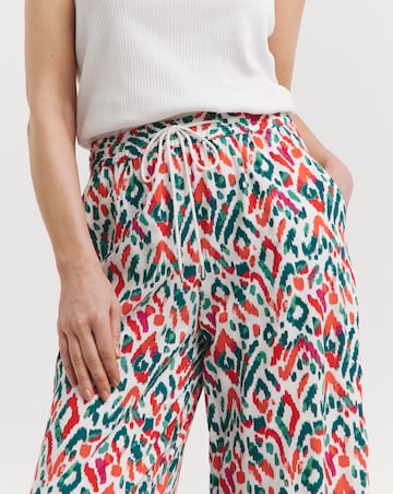 Multi Print Spun Viscose Pull On Wide Leg Trousers