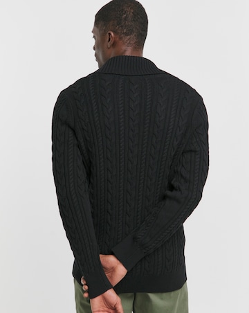 Black Cable Knit Shawl Neck Cardigan
