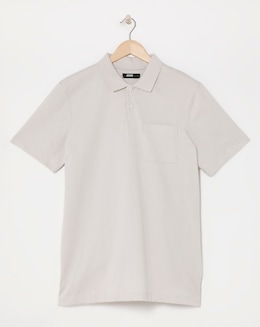 Pure Cotton Jersey Pocket Polo Long Length- Stone Grey