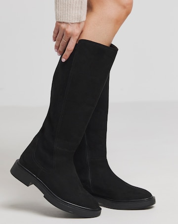 Perry Stretch Back Panel Flat Knee High Boots Wide E Fit Standard Calf