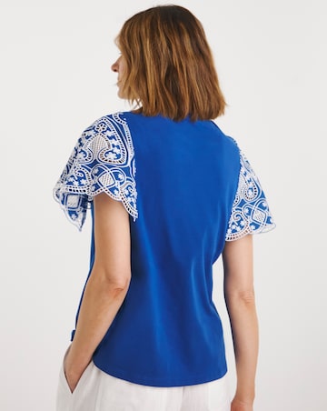 Crew Neck Broderie Angel Sleeve Top
