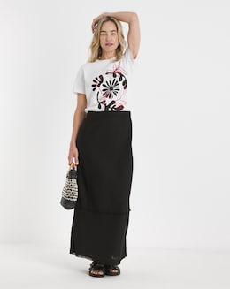 Black Linen Mix Frayed Hem Skirt