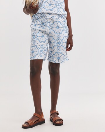 Printed Linen Mix Knee Length Shorts