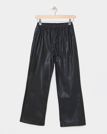 Black PU Leather Look Wide Leg Jogger