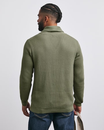 Khaki Fisherman Shawl Neck Cardigan