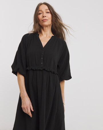Pure Cotton Textured Bubble Sleeve Maxi Dress