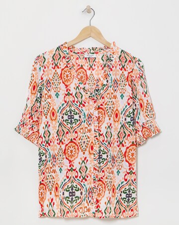 Printed Crinkle Frill Trim Top