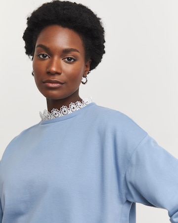 Crew Neck Lace Trim Sweatshirt
