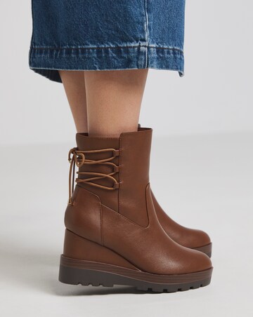 Frankie Lace Back Detail Wedged Ankle Boots Wide E Fit