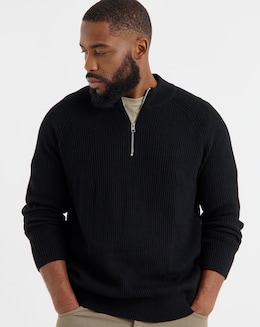 Jack & Jones Pannel Knit Half Zip - Black