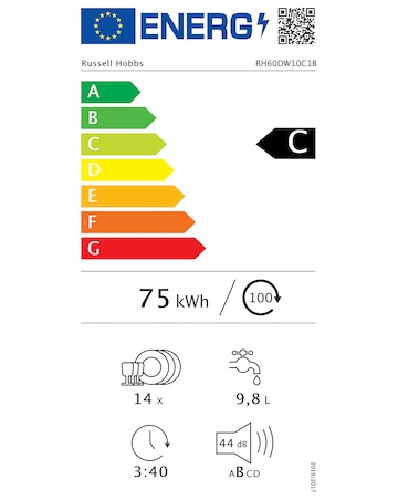 Russell Hobbs RH60DW10C1B Full Size Dishwasher - 14 Place Settings - Black