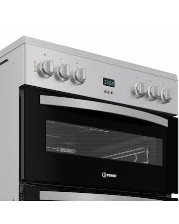 Indesit IDE6VDCS1 60cm Electric Double Cooker with Ceramic Hob - Silver