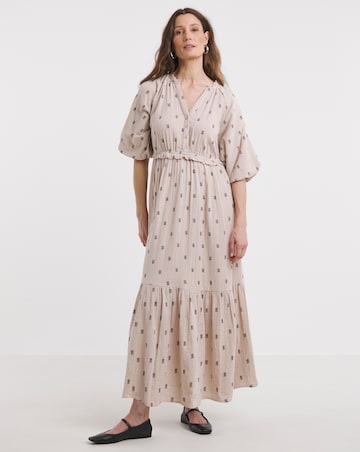 Pure Cotton Textured Bubble Sleeve Maxi Dress