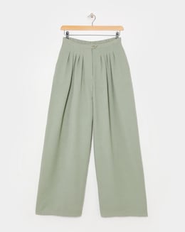 Soft Green Herringbone Wide Leg Trouser